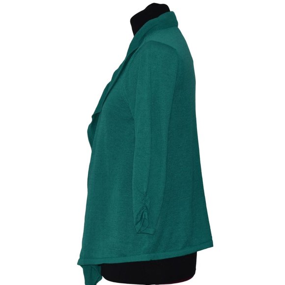 Chicos Fabulous Ruffle Cardigan Sweater Womens 12 Chicos 2 Green  3/4 Sleeve - Picture 4 of 8